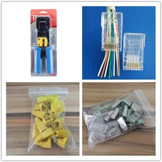 Alt view image 6 of 6 - RJ45 Crimp Tool 6P 8P Multi-function Cable Cutter Pass Through Crimper Ethernet Cable Connector Crimping Tool Ratcheting Hand Tools Bonus CAT6 Connector 20 Pack