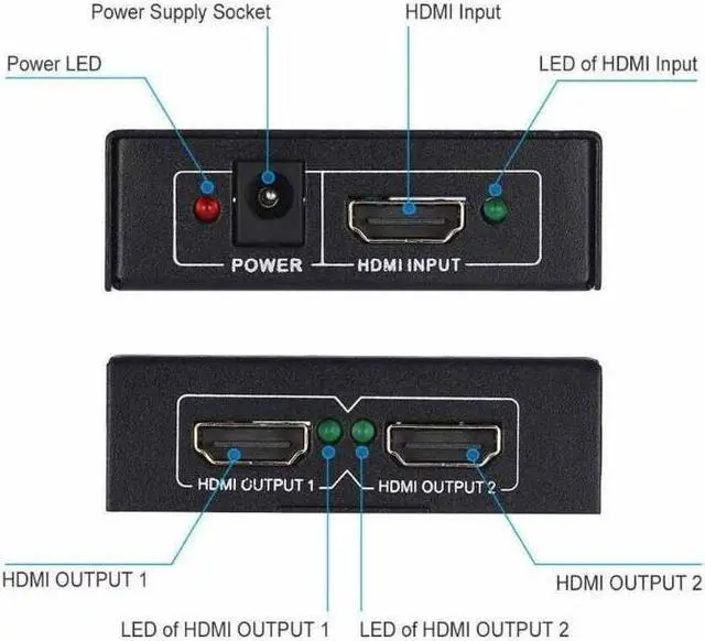 Alt view image 5 of 7 - Full HD HDMI Splitter 1x2 Repeater Amplifier 3D 1080p 4K Switch Box 1 in 2 out