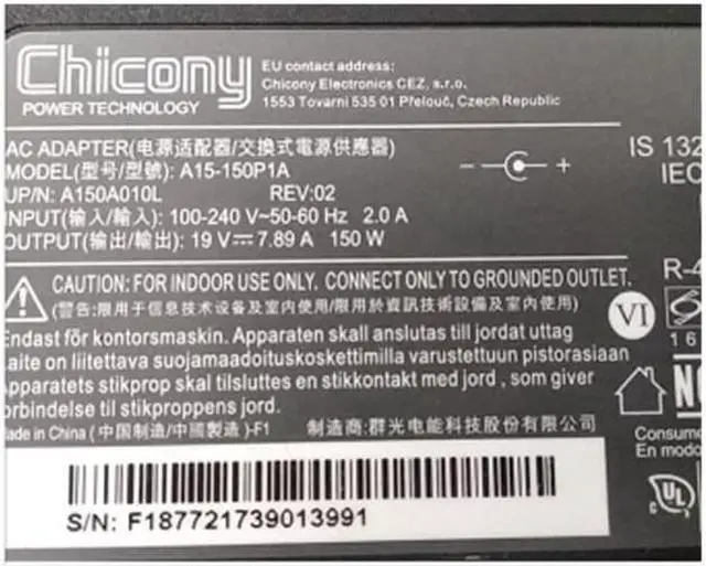 Alt view image 2 of 2 - Chicony A15-150P1A 19V 7.89A 150W A150A010L AC Adapter For CLEVO W650KK1 P955EP6 P950HP6 Laptop Power Supply Charger