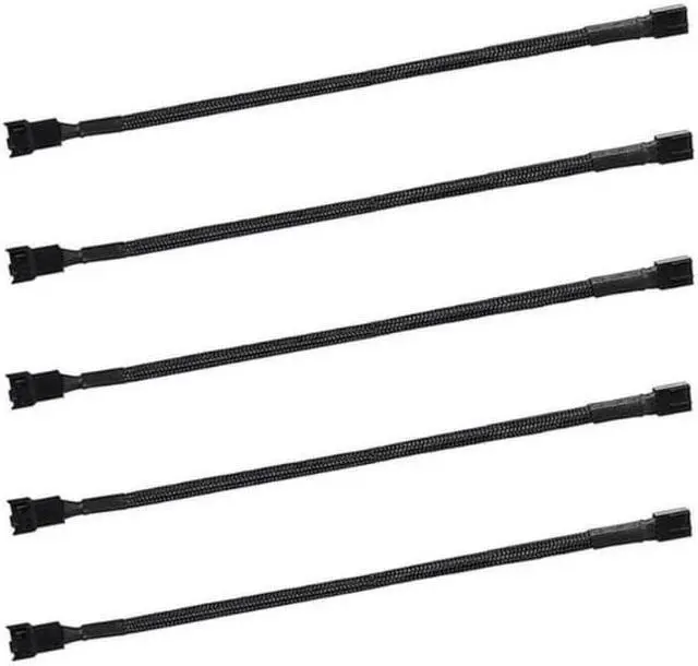 Main image of 5 Pack- 11.8 inch PWM Fan Extension Cable PC Fan Extension Cable Compatible with ATX Case 3 Pin & 4 Pin Cooling Fans Durable Black Nylon Braided Case Fan Extension Cable