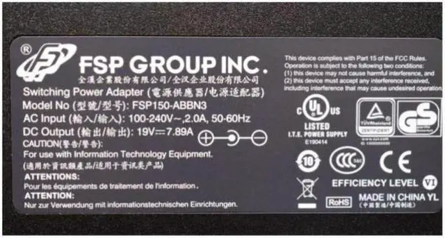 Alt view image 2 of 2 - FSP 150W 19V 7.89A FSP150-ABBN3 AC Adapter for CYBERPOWER TRACER III 15 WITH MECHANICAL NFSV1511 Power Supply Charger
