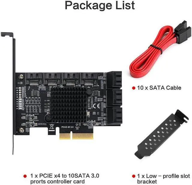 Alt view image 2 of 7 - PCIe SATA Controller Card 10 Port with 10 SATA Cables and Low Profile Bracket - 6Gbps SATA 3.0 PCIe Card,Support 10 Port SATA 3.0 Devices