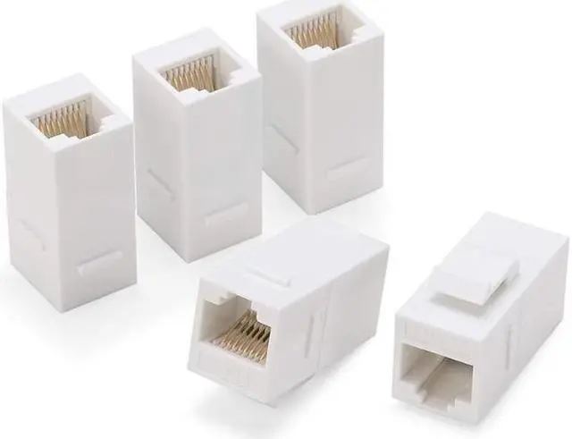 Main image of Rapink RJ45 Coupler Inline Adapter Keystone Female to Female Network Connector 5 Pack for Ethernet Cat6/Cat5e/Cat5 Cable Extender with Gold Plated White