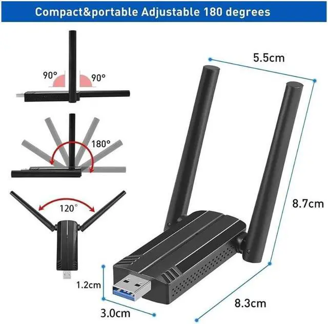 Alt view image 6 of 7 - USB WiFi Adapter for PC - 1300Mbps USB 3.0 WiFi Dongle, 2.4G/5G Dual Band Wireless WiFi Adapter for Desktop PC, Supports Windows 11/10/8.1/8/7/XP, Mac OS 10.9-10.15