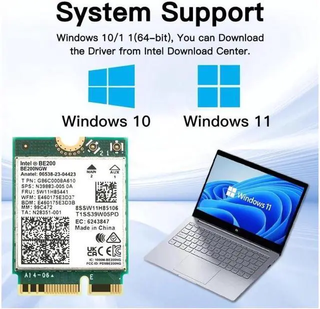 Alt view image 5 of 6 - New WiFi 7 Intel BE200 Wireless Wifi Card Bluetooth 5.4 Tri Band 2.4G/5G/6GHz 5.8 Gbps M.2 NGFF Network Adapter for Win10/11