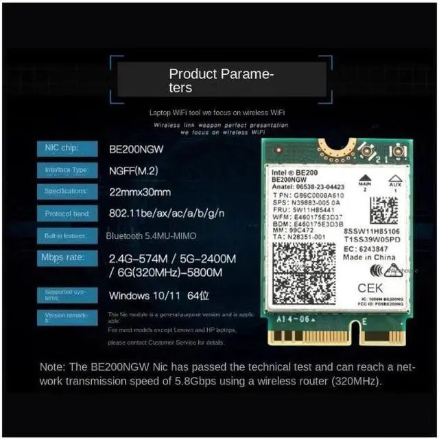 Alt view image 2 of 7 - New Wi-Fi 7 Intel BE200 Bluetooth 5.4 Wifi Card BE200NGW 2.4/ 5/ 6 GHz 5.8 Gbps For Windows 10/11 PC Laptop