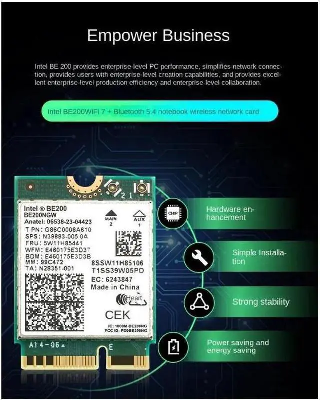 Alt view image 5 of 7 - New Wi-Fi 7 Intel BE200 Bluetooth 5.4 Wifi Card BE200NGW 2.4/ 5/ 6 GHz 5.8 Gbps For Windows 10/11 PC Laptop