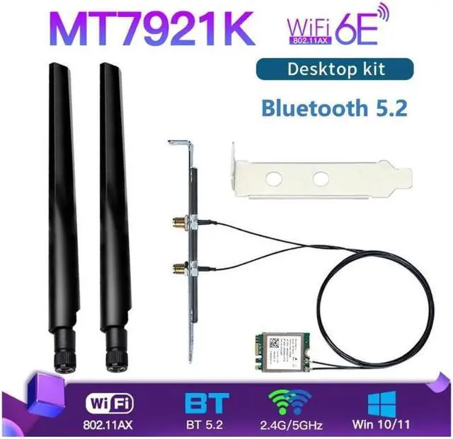 Main image of Wi-Fi 6E MediaTek MT7921k Desktop Kit Tri band 1800Mbps Bluetooth 5.2 Wireless Card 802.11AX 6DBi Antennas Windows 10 / 11