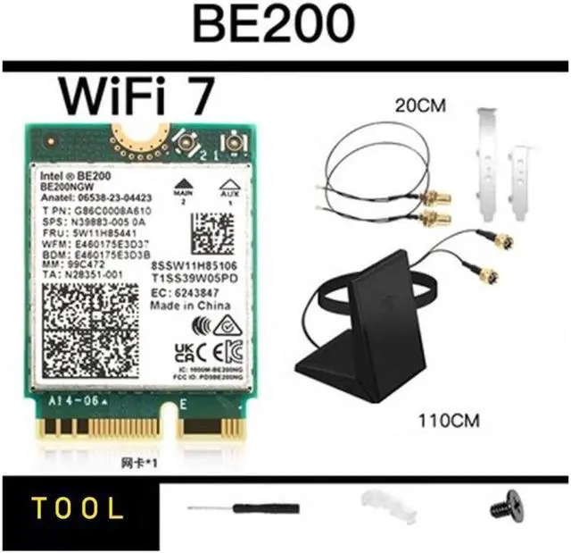 Main image of New Wi-Fi 7 Intel BE200 Bluetooth 5.4 Wifi Card BE200NGW 2.4/ 5/ 6 GHz 5.8 Gbps For Windows 10/11 PC Laptop With Antennas
