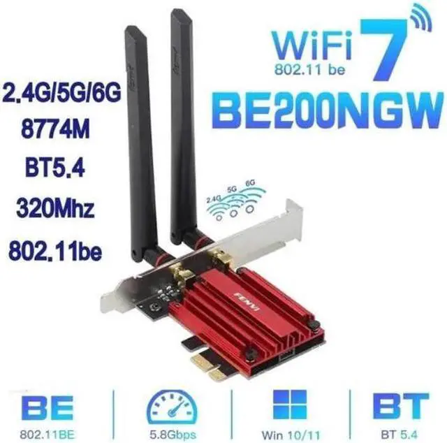 Alt view image 2 of 2 - BE200 WIFI 7 Wireless Wifi Card BE200NGW Bluetooth 5.4 802.11AX Tri-Band M.2 NGFF Network adapter for Win10/11