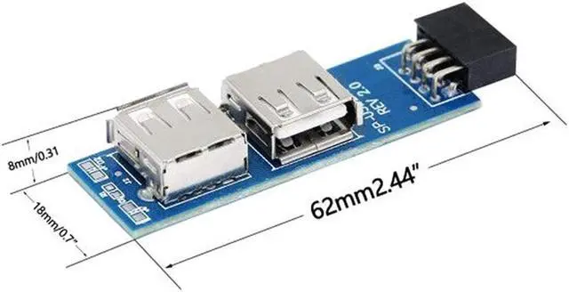 Alt view image 3 of 5 - 9pin USB 2.0 Female Pin Dual 2 Port USB Motherboard Header Adapter-1Type for PC (1)