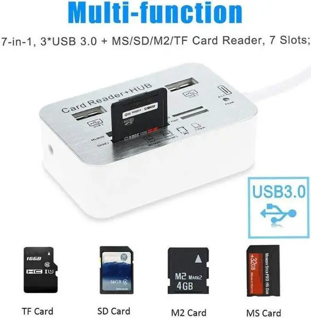 Alt view image 5 of 6 - All-in-One 3 Ports USB 3.0 High Speed Hub Adapter with MS SD M2 TF Card Reader Universal for Mac, Windows