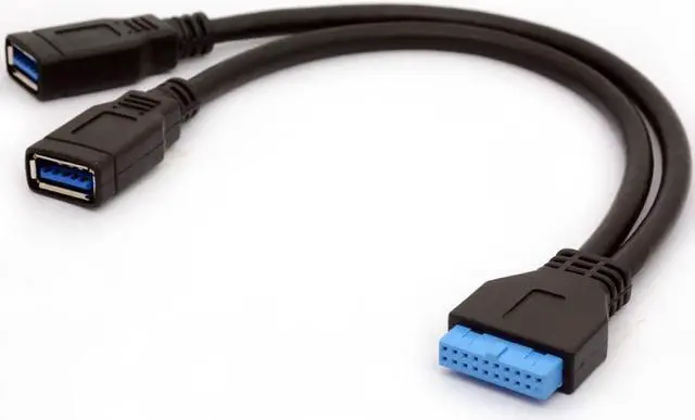 Alt view image 5 of 5 - USB 3.0 Motherboard Adapter Cable 20 Pin Header Convert to Two Female A Type Lead for DIY Gaming PC 25cm