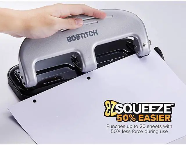 Alt view image 2 of 7 - Bostitch inPRESS 20 Reduced Effort ThreeHole Punch Silver Black 2220