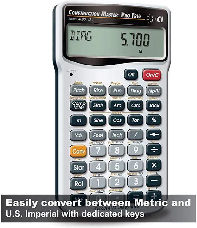 Alt view image 2 of 7 - 4080 Construction Master Pro Trig Advanced Construction Math Feet-Inch-Fraction Calculator with Full Trig Function for Architects, Engineers, Contractors, Estimators and Framers