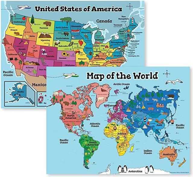  USA Map for Kids - Laminated - United States Wall Chart Map  (18 x 24) : Office Products