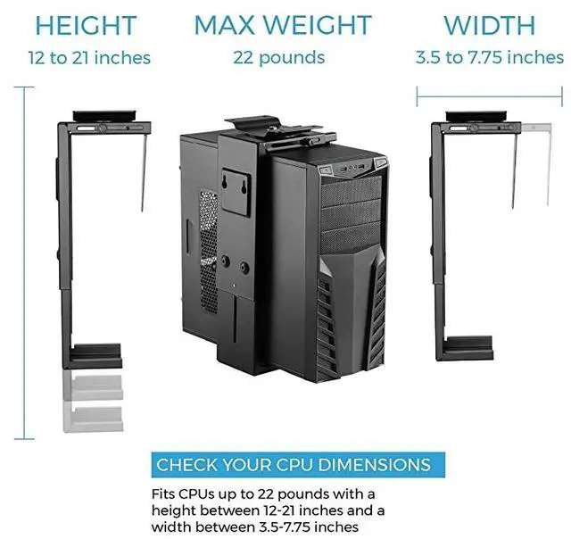 Alt view image 2 of 5 - Adjustable Under Desk Computer Mount and Wall Mount | CPU Holder That Fits Most PC or Computer Cases