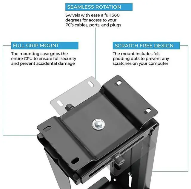 Alt view image 3 of 5 - Adjustable Under Desk Computer Mount and Wall Mount | CPU Holder That Fits Most PC or Computer Cases