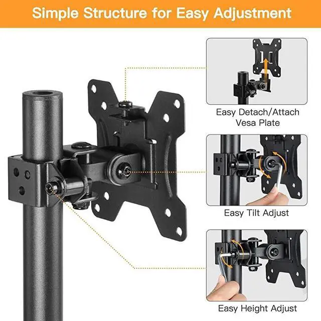 Alt view image 6 of 7 - Monitor Mount for 1332 Computer Screens Improved LCDLED Monitor Riser HeightAngle Adjustable Single Desk Mount StandHolds up to 176lbs Black EGCM12