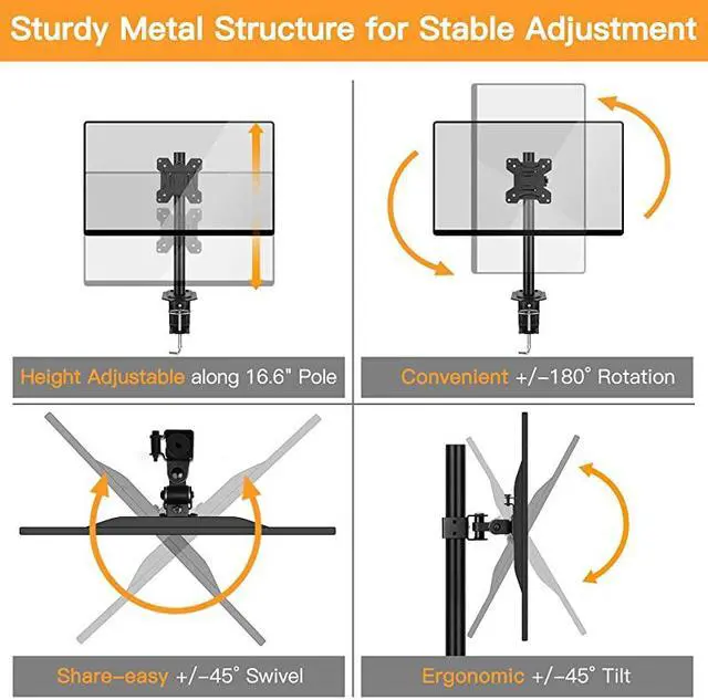 Alt view image 3 of 7 - Monitor Mount for 1332 Computer Screens Improved LCDLED Monitor Riser HeightAngle Adjustable Single Desk Mount StandHolds up to 176lbs Black EGCM12