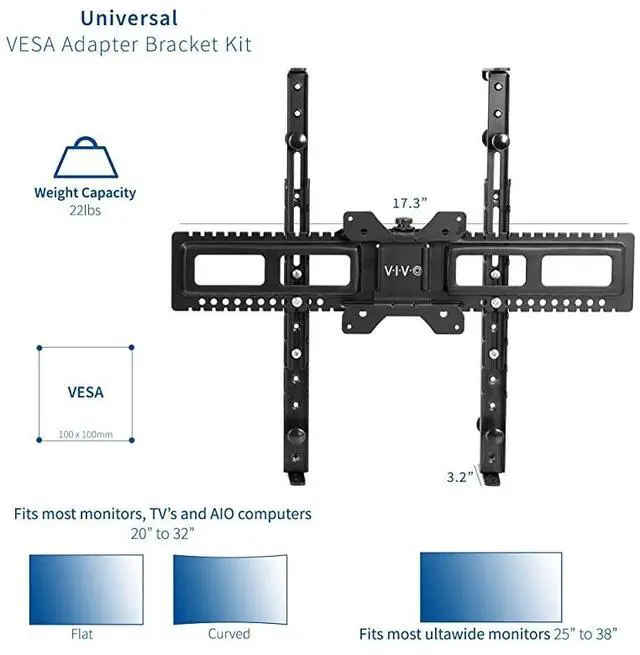 Alt view image 4 of 7 - Universal Adapter VESA Mount Kit for 20 to 32 inch Flat and Curved Monitor Screens 100x100mm Mounting Bracket Black MOUNTUVM01