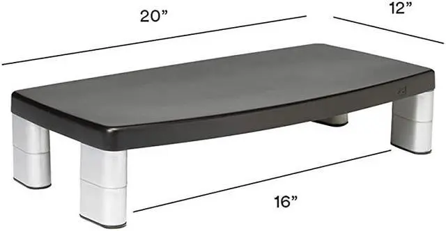 Alt view image 2 of 7 - Extra Wide Adjustable Monitor Stand Three Leg Segments Simply Adjust Height from 1 to 5 78 Sturdy Platform Holds Up to 40 lbs 16inch Space Between Columns for Storage SilverBlack MS90B