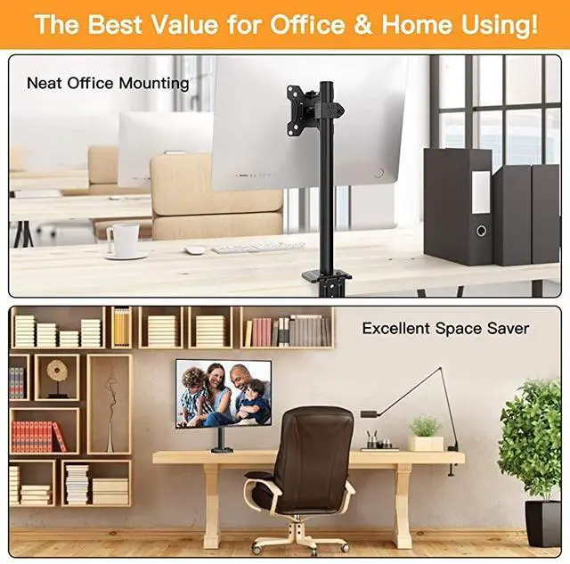 Alt view image 5 of 7 - Monitor Mount for 1332 Computer Screens Improved LCDLED Monitor Riser HeightAngle Adjustable Single Desk Mount StandHolds up to 176lbs Black EGCM12