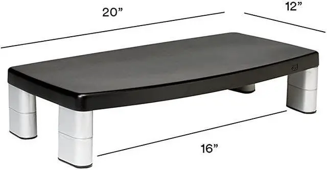 Alt view image 7 of 7 - Extra Wide Adjustable Monitor Stand Three Leg Segments Simply Adjust Height from 1 to 5 78 Sturdy Platform Holds Up to 40 lbs 16inch Space Between Columns for Storage SilverBlack MS90B