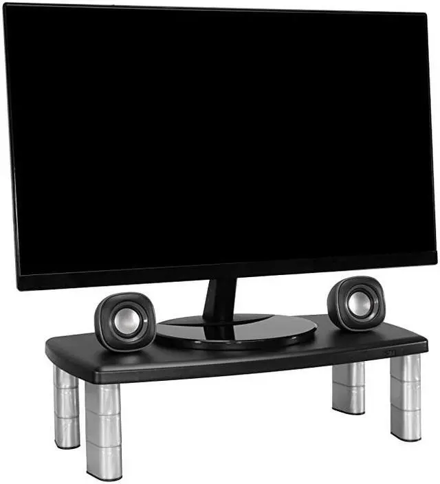 Alt view image 6 of 7 - Extra Wide Adjustable Monitor Stand Three Leg Segments Simply Adjust Height from 1 to 5 78 Sturdy Platform Holds Up to 40 lbs 16inch Space Between Columns for Storage SilverBlack MS90B