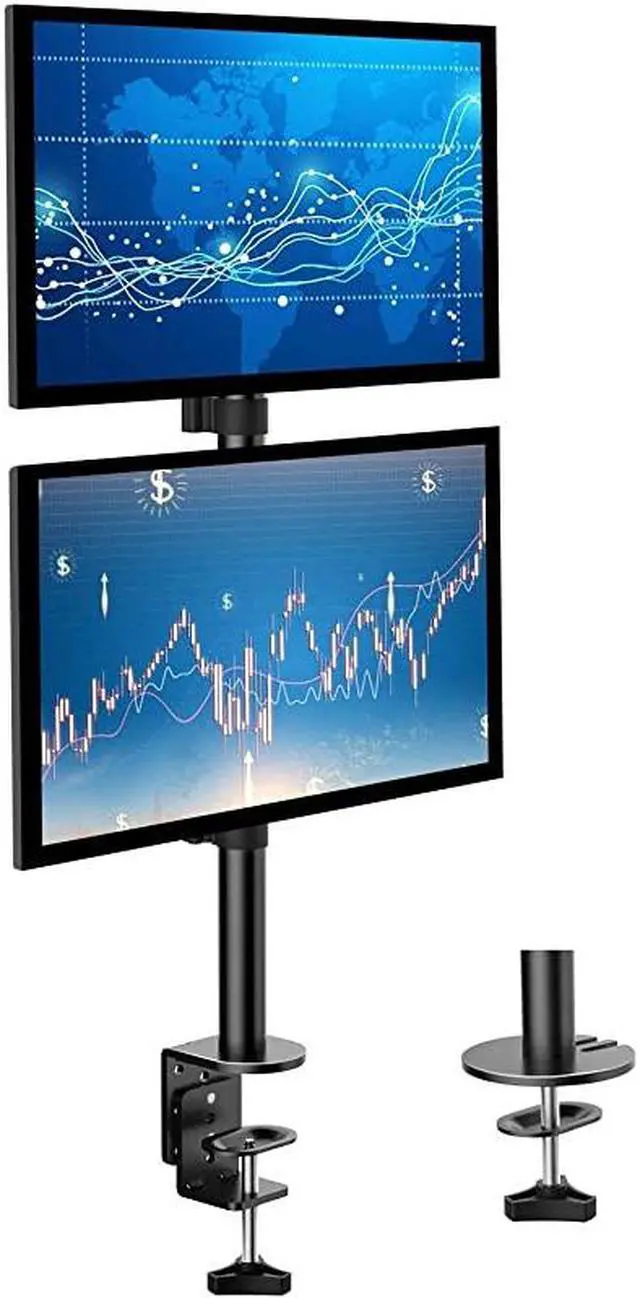 Main image of Dual Monitor Stand Vertical Stack Screen Support Two 17 to 32 Inch Computer Monitors with C Clamp Grommet Base