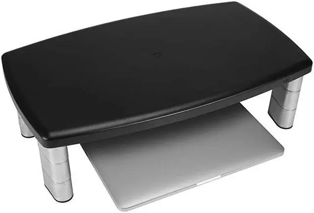 Alt view image 5 of 7 - Extra Wide Adjustable Monitor Stand Three Leg Segments Simply Adjust Height from 1 to 5 78 Sturdy Platform Holds Up to 40 lbs 16inch Space Between Columns for Storage SilverBlack MS90B
