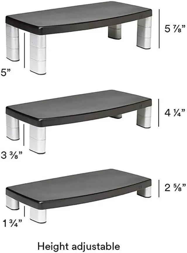 Alt view image 3 of 7 - Extra Wide Adjustable Monitor Stand Three Leg Segments Simply Adjust Height from 1 to 5 78 Sturdy Platform Holds Up to 40 lbs 16inch Space Between Columns for Storage SilverBlack MS90B