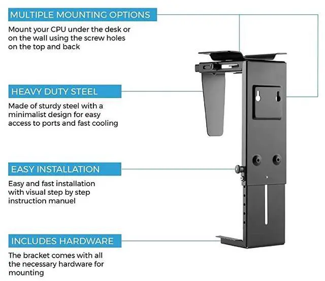 Alt view image 4 of 5 - Adjustable Under Desk Computer Mount and Wall Mount | CPU Holder That Fits Most PC or Computer Cases