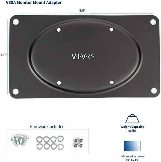 Alt view image 2 of 7 - Steel VESA Monitor Mount Adapter Plate for Monitor Screens up to 43 inches Conversion Kit for VESA 200x100 MOUNTAD2X1
