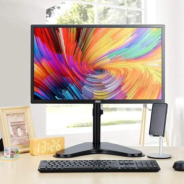 Alt view image 6 of 6 - Single Monitor Stand Free Standing Full Motion Desk Mount Riser fits 13 to 32 inch Screens with Adjustable Height Tilt Swivel Rotation