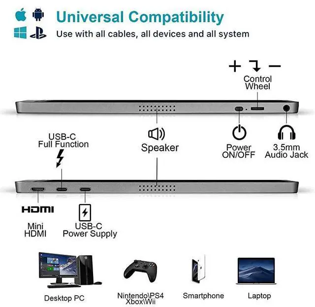 Alt view image 5 of 7 - Portable Monitor  156inch 1080P FHD USBC Laptop Monitor HDMI Computer Display HDR IPS Gaming Monitor wPremium Smart Cover Screen Protector Speakers for Laptop PC MAC Phone PS4 Xbox Switch