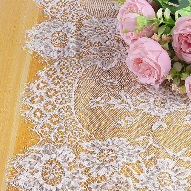 Alt view image 2 of 7 - 2 Pcs White Lace Table Runner 14 x 120 Inch Vintage Table Runner for Wedding Bridal Shower Baby Shower Party Table Decoration Rustic Rose Embroidered Boho Lace Runners