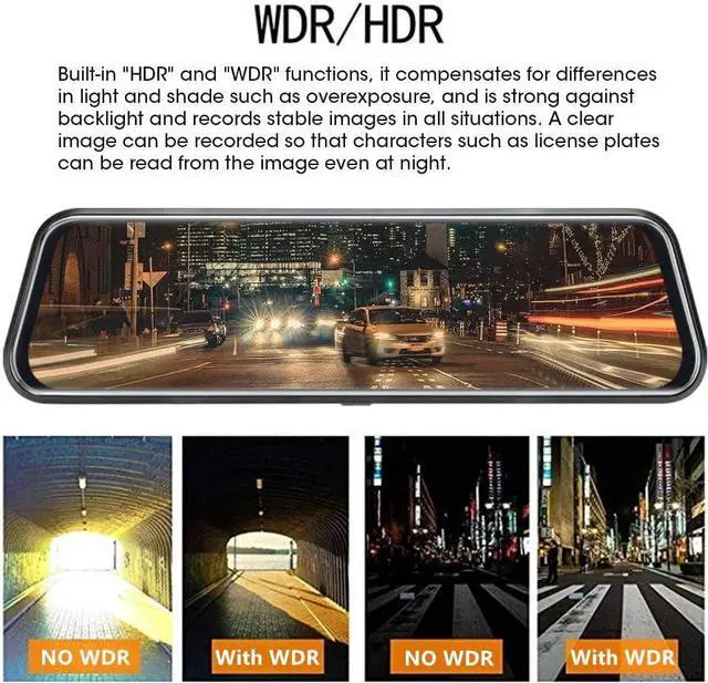 Alt view image 7 of 7 - Upgraded 10'' Rear View Mirror Camera Mirror Dash Cam Front and Rear 1080P Backup Camera Full Touch Screen w Loop Recording, G-Sensor Night Vision 170° Wide Angle