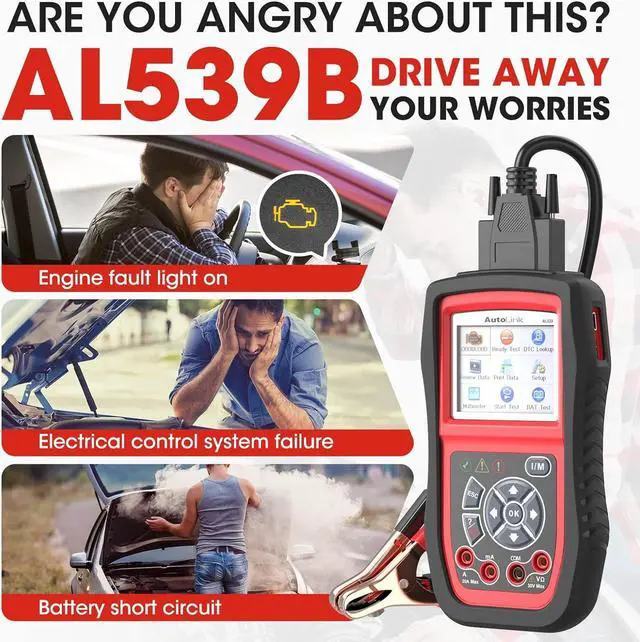 Alt view image 2 of 7 - Autel AL539B OBD2 Scanner, 3-in-1 Code Reader Battery Tester Avometer for 12 Volts Batteries, Full OBDII Diagnosis and Circuit Starting & Charging Systems Test, All Enhanced Ver. of AL519 AL539