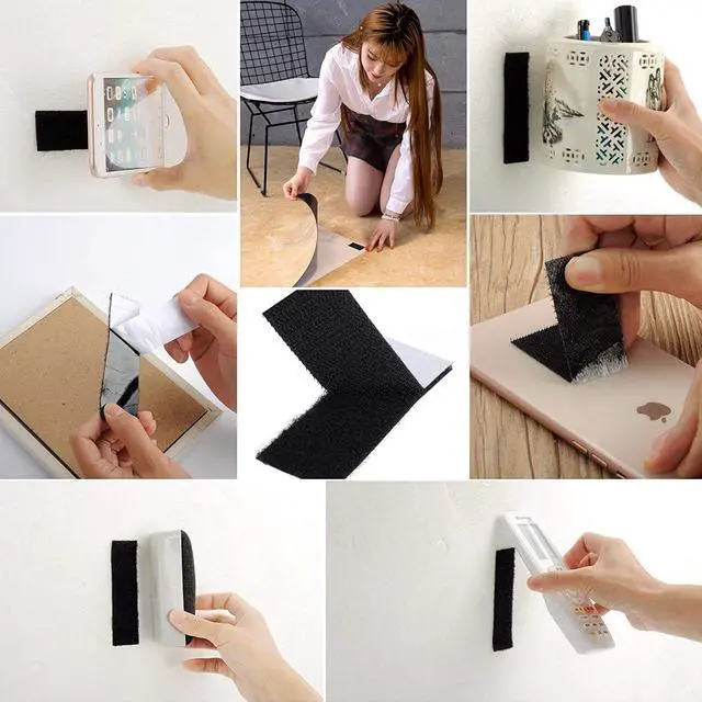 Alt view image 3 of 7 - BRAVESHINE 24 Sets Hook and Loop Strips with Adhesive Backing | 1.2x4 Inch Black Picture Hanging Strips, Instead of Nail or Screws, Double Sided Mounting Tape for Home Office Classroom Use