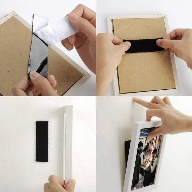 Alt view image 5 of 7 - BRAVESHINE 24 Sets Hook and Loop Strips with Adhesive Backing | 1.2x4 Inch Black Picture Hanging Strips, Instead of Nail or Screws, Double Sided Mounting Tape for Home Office Classroom Use
