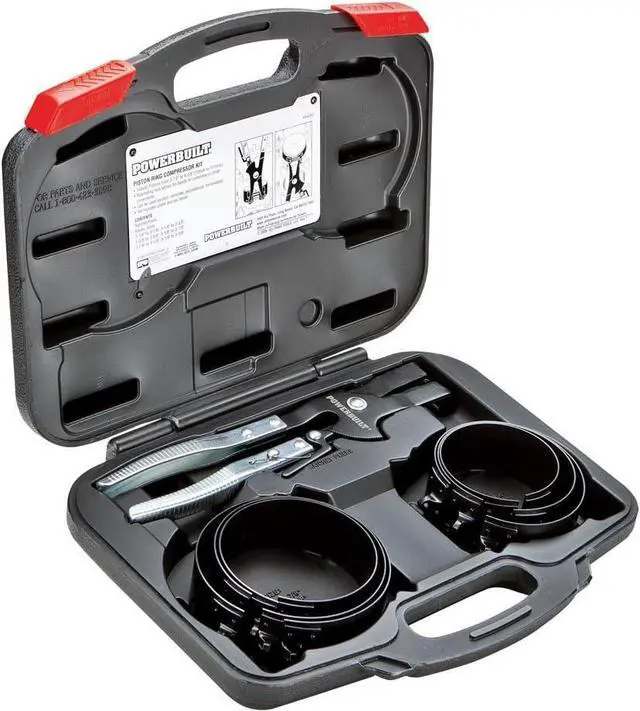 Main image of Piston Ring Compressor Tool Set for Car Engine, Vehicle Maintenance Clamps, Ratchet Pliers, Storage Case - 940387