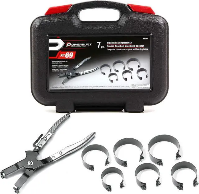 Alt view image 2 of 5 - Piston Ring Compressor Tool Set for Car Engine, Vehicle Maintenance Clamps, Ratchet Pliers, Storage Case - 940387