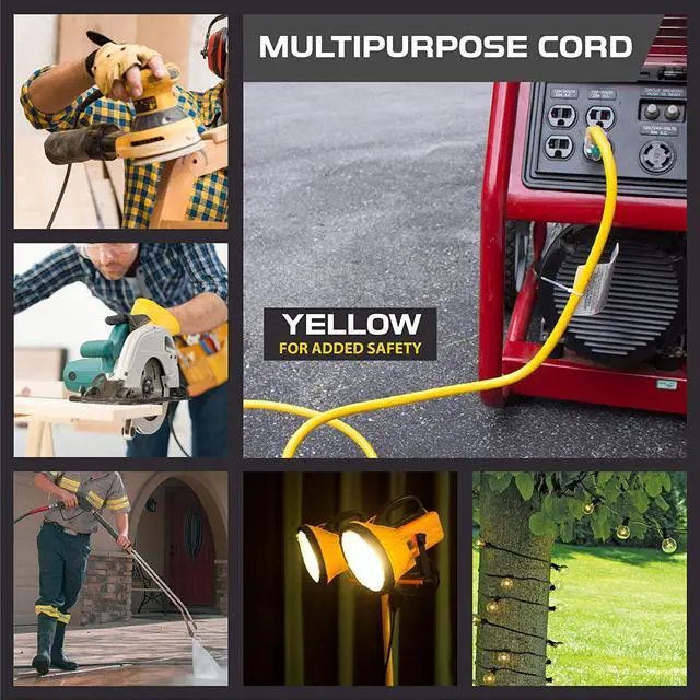Alt view image 7 of 7 - Iron Forge Cable Weatherproof 25 Ft Outdoor Extension Cord - 14/3 SJTW 15 Amp Heavy Duty Yellow Extension Cord 3 Prong - Lighted End