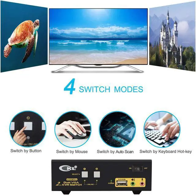 Alt view image 5 of 7 - CKL VGA KVM Switch 2 Port Dual Monitor Extended Display (CKL-822UA)