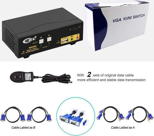 Alt view image 7 of 7 - CKL VGA KVM Switch 2 Port Dual Monitor Extended Display (CKL-822UA)