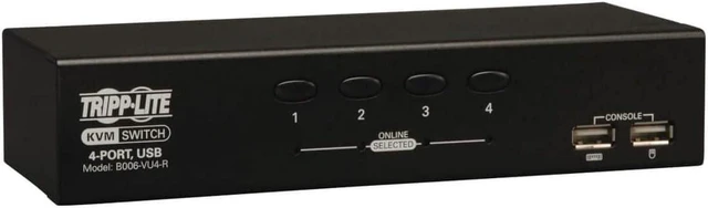 Main image of Tripp Lite 4-Port Desktop KVM Switch, USB-B, VGA HD15 Input, USB Keyboard & Mouse Inputs, 3-Year Warranty (B006-VU4-R)