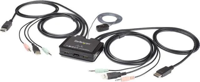 Main image of 2 Port DisplayPort KVM Switch - 4K 60Hz - Compact Dual Port UHD DP 1.2 USB Desktop KVM Switch with 4ft Cables & Audio - Bus Powered & Remote Switching - MacBook ThinkPad (SV211DPUA4K)