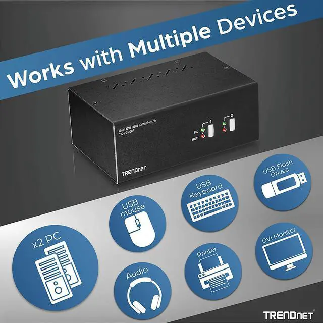 Alt view image 3 of 9 - TRENDnet TK-232DV, 2-Port Dual Monitor DVI KVM Switch with Audio, 2-Port USB 2.0 Hub, Digital Resolutions up to 1920 x 1200, Analog Resolutions up to 2048 x 1536
