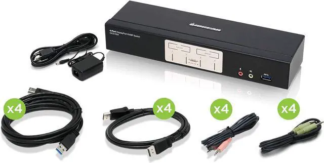Main image of IOGEAR 4-Port DisplayPort KVMP Switch - 4K 60Hz - 2-Port USB 3.1 Hub 5Gbps - Keyboard Mouse Input - 7.1 HD Audio - Front Panel Selector - TAA Compliant - Mac/Win - GCS1934